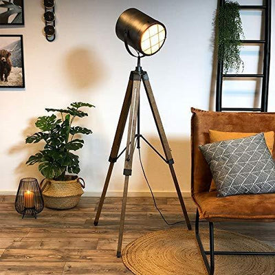 Lampadaire Cinema Industriel Projecteur Noir Brossé