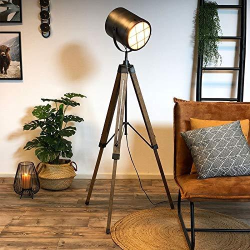 Lampadaire Trepied Industriel Projecteur Noir Brossé