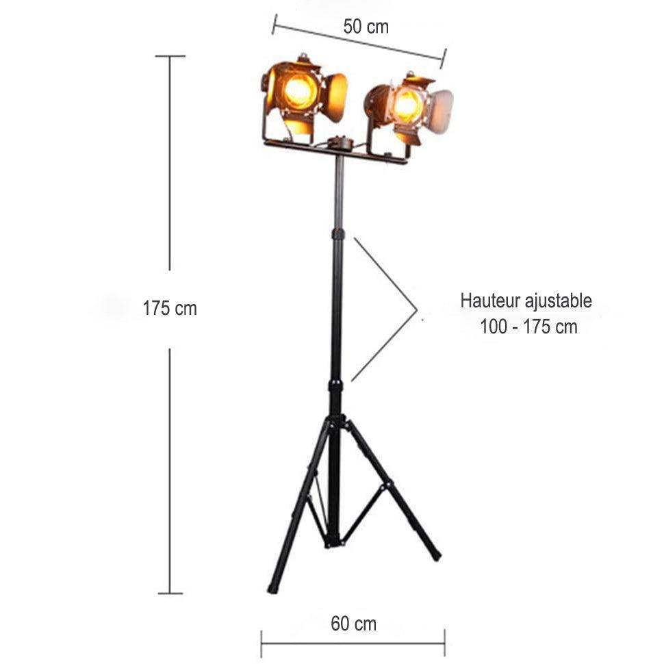 Lampadaire Trepied Industriel Double Spot