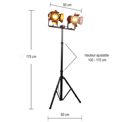 Lampadaire Trepied Industriel Double Spot