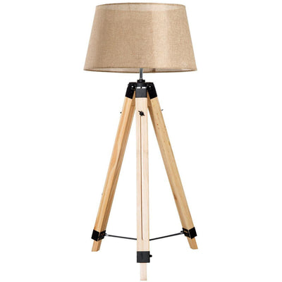 Lampadaire Trepied Industriel <br /> Bois Clair et Abat Jour Taupe