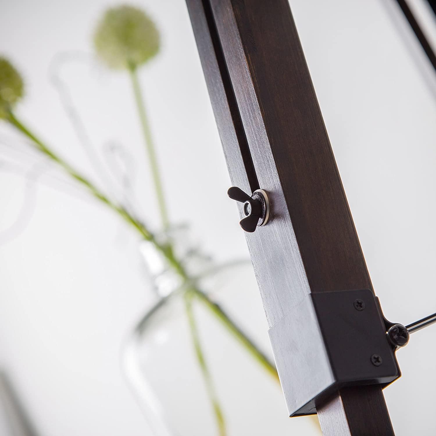 Lampadaire Trepied Industriel Bois Foncé et Abat-Jour Blanc