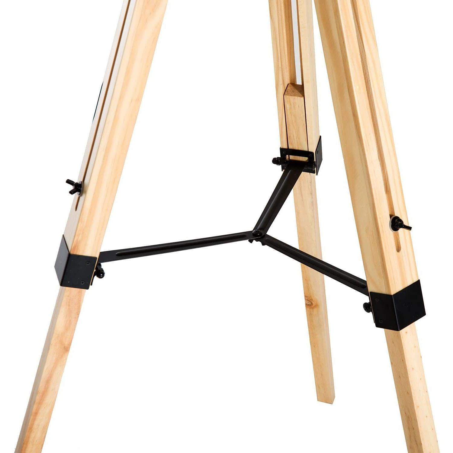 Lampadaire Trepied Industriel <br /> Bois Clair et Abat Jour Gris