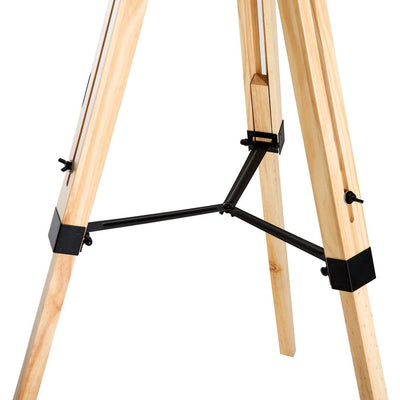 Lampadaire Trepied Industriel <br /> Bois Clair et Abat Jour Gris