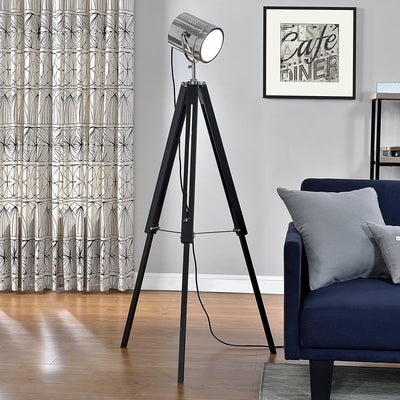 Lampadaire Trepied Industriel Black & Chrome | Mon Luminaire Industriel