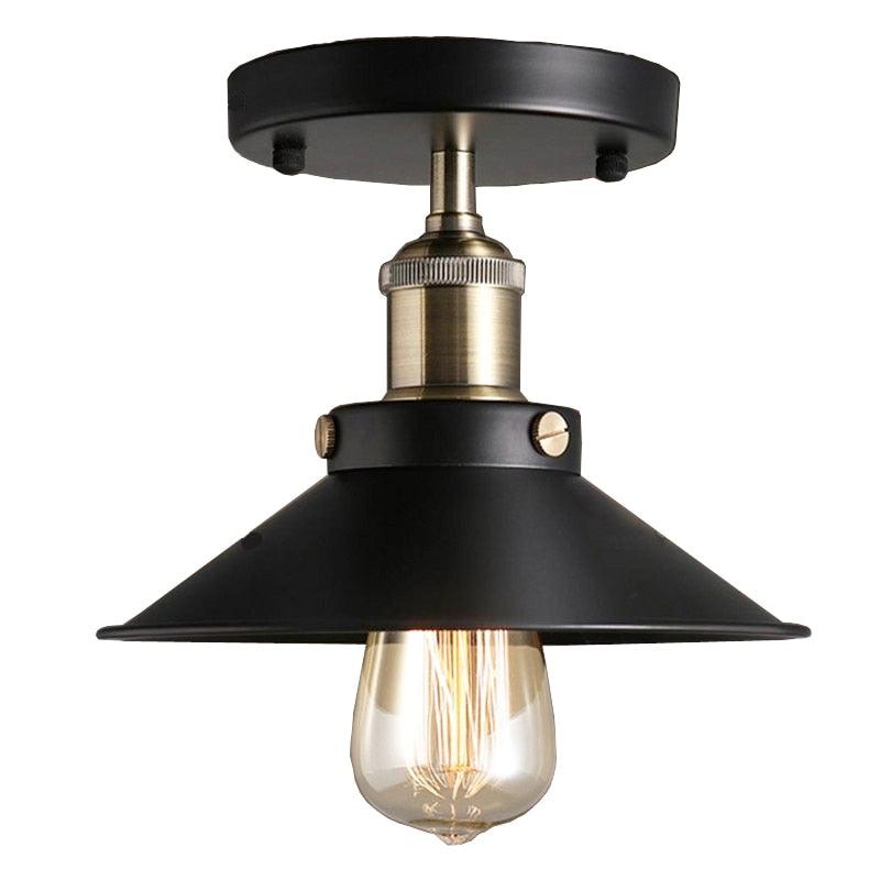 Plafonnier Style Industriel Noir et Metal Brossé
