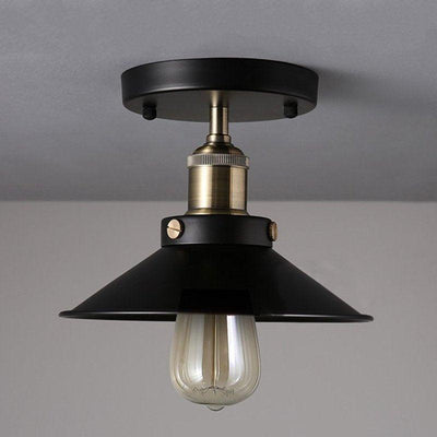 Plafonnier Industriel Noir et Metal Brossé