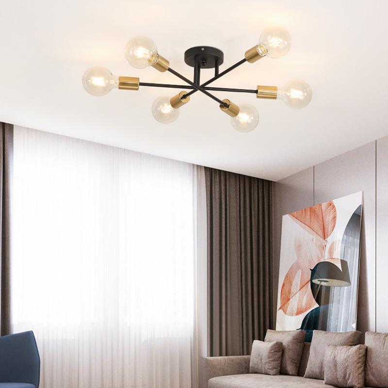 OYIPRO Plafonnier Industriel 6 Lumières - Lustre Métal Noir E27 Pour Salon Et Chambre