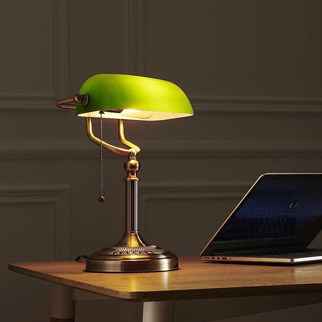 Lampe de Bureau Verte et Dorée de Banquier avec Prise USB Lampe de Bureau Verte et Dorée de Banquier avec Prise USB