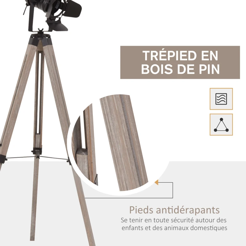 Lampadaire Trepied Bois Cinema