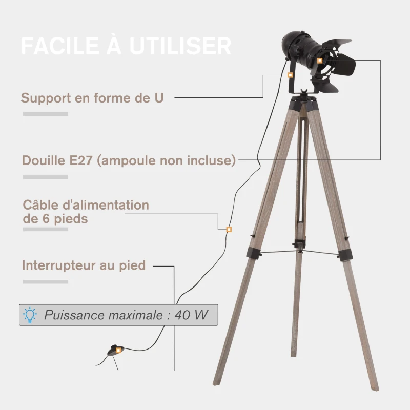 Lampadaire Trepied Bois Cinema