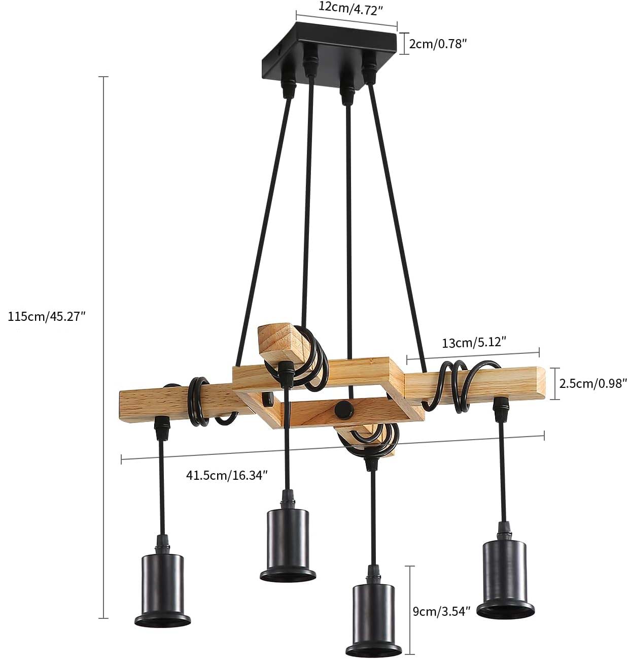 Lustre Bois et Noir Industriel