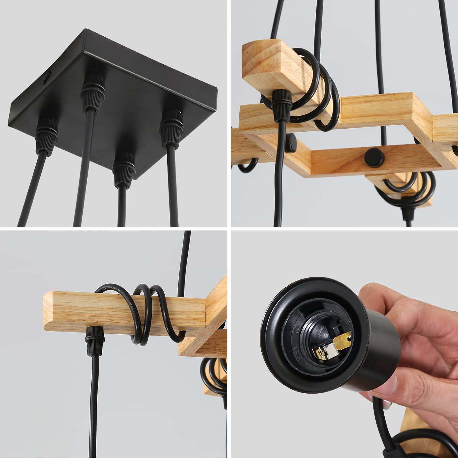 Lustre Bois et Noir Industriel