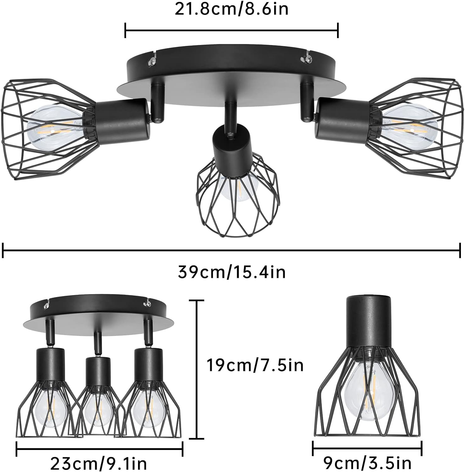 Plafonnier 3 Spots Industriel