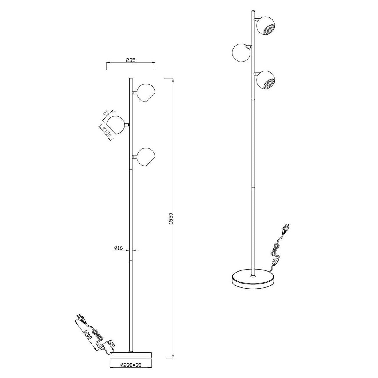 Lampadaire Industriel Noir Trio