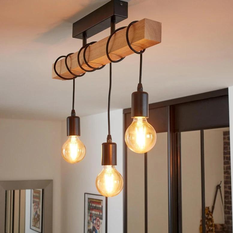 Plafonnier Industriel Noir Bois