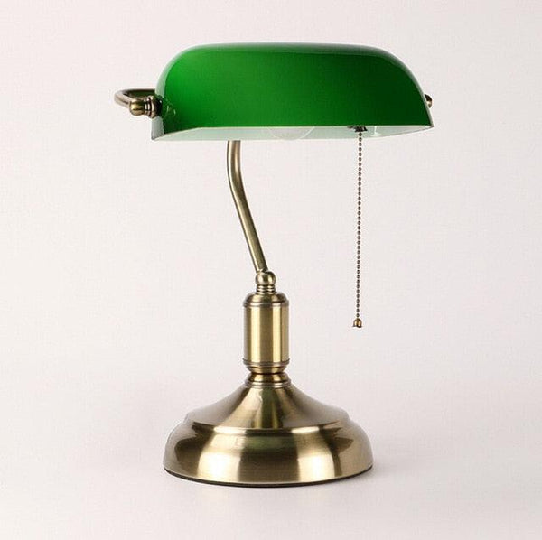 Lampe de notaire/banquier. Opaline verte. Avec le petit cordon !