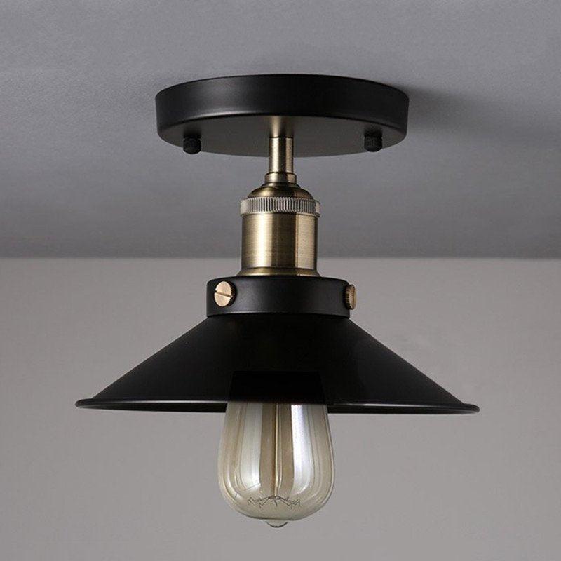Plafonnier Industriel Noir et Metal Brossé 